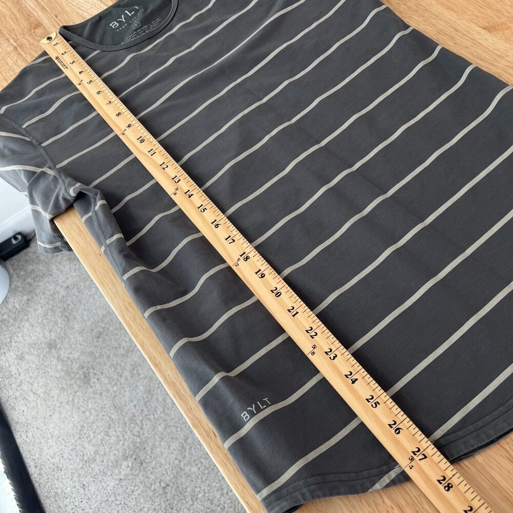 BYLT Drop Cut Short Sleeve Lux Size S T-Shirt Curved Hem Striped Gray Athletic - Picture 6 of 8